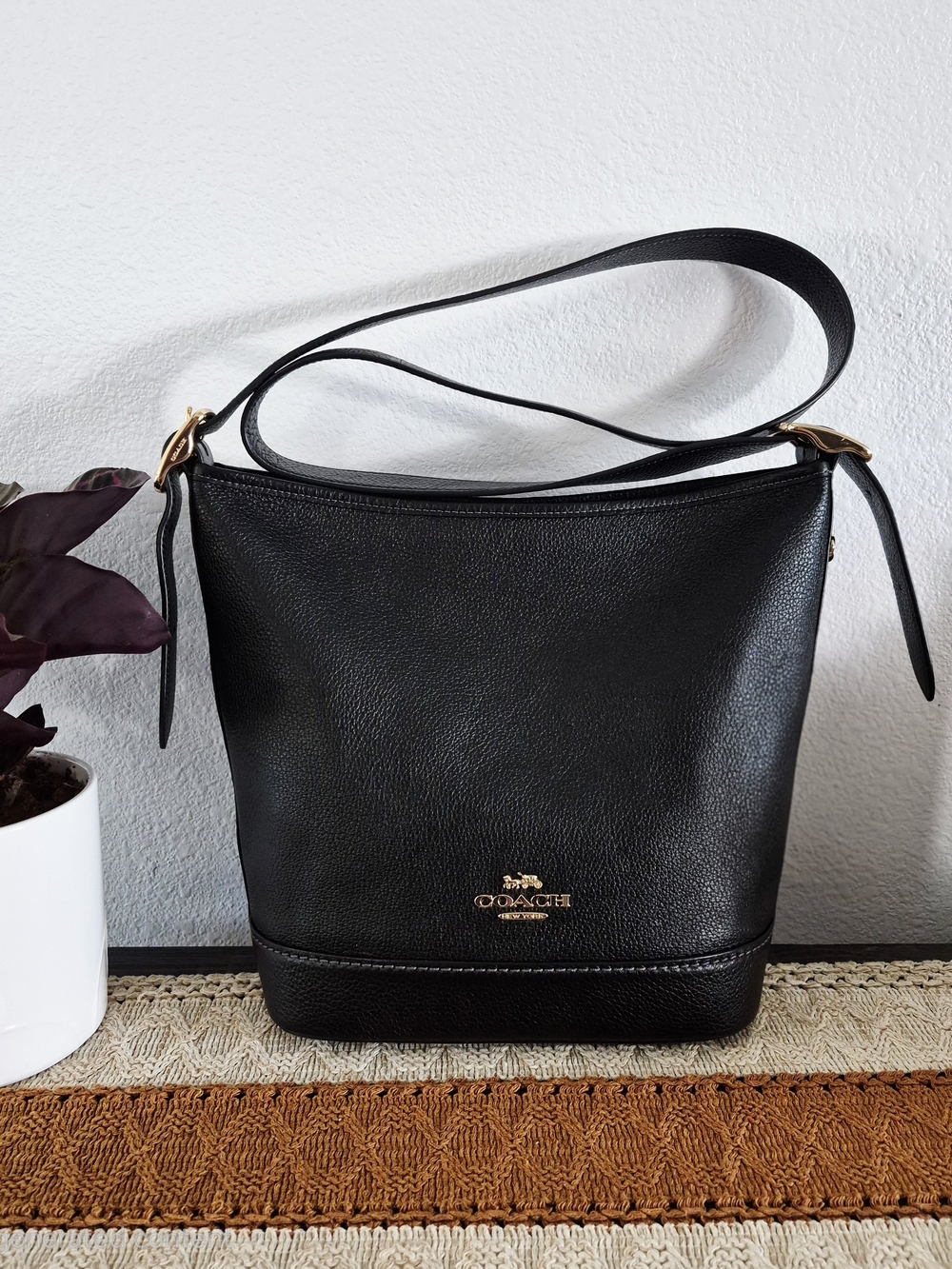 Coach Jude Duffle Bag in Black Leather & Gold Hardware